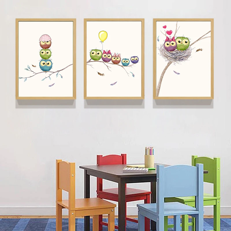 Kawaii Owl Lover Animal Nest Tree Branch Nordic Posters Prints Wall Art Canvas Painting Nursery Pictures Kids Room Décor | Дом и сад