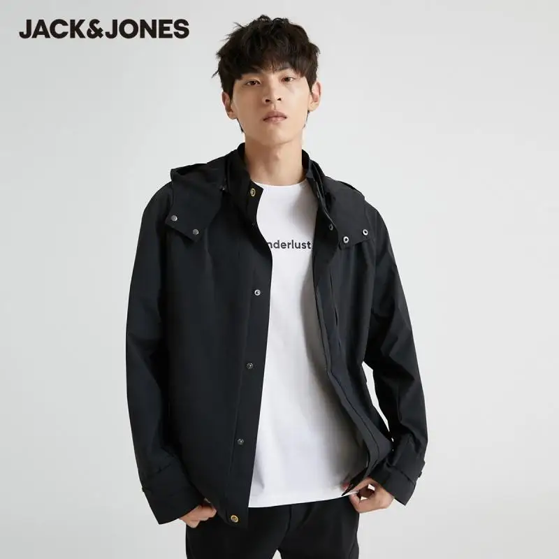 

JackJones Men's Cargo Casual Streetwear Stand-up Collar Hooded Short Trench Coat|220121557