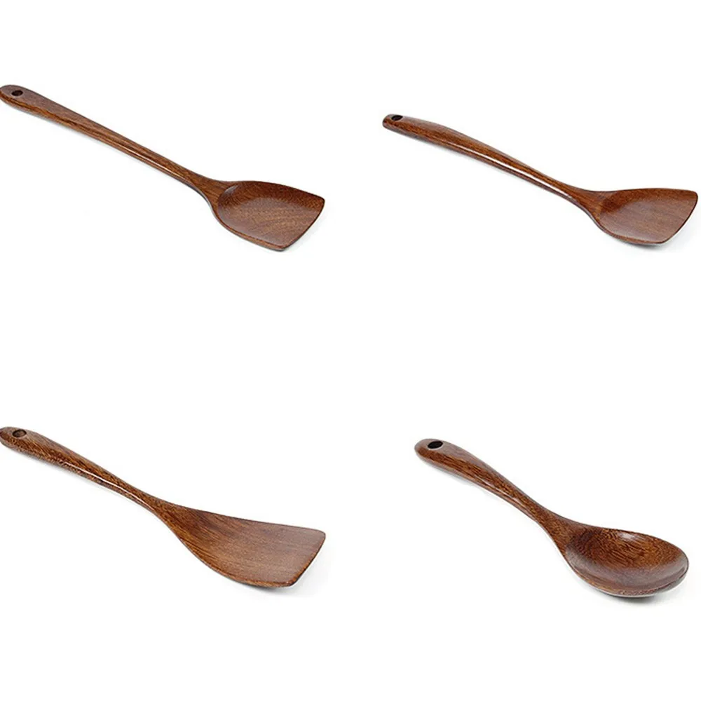 1 PC Wooden Rice Spoon Slotted Spatula Spoon Cutlery Suit Natural Wood Children's Healthy Dinnerware For Kitchen Supplies