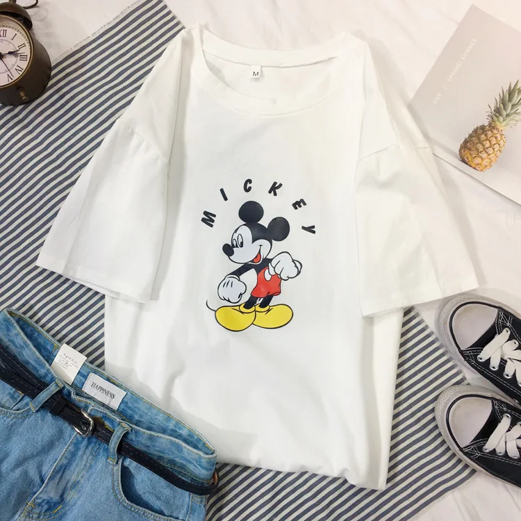 Женская летняя футболка с коротким рукавом и принтом Микки Маус|Тройники| |