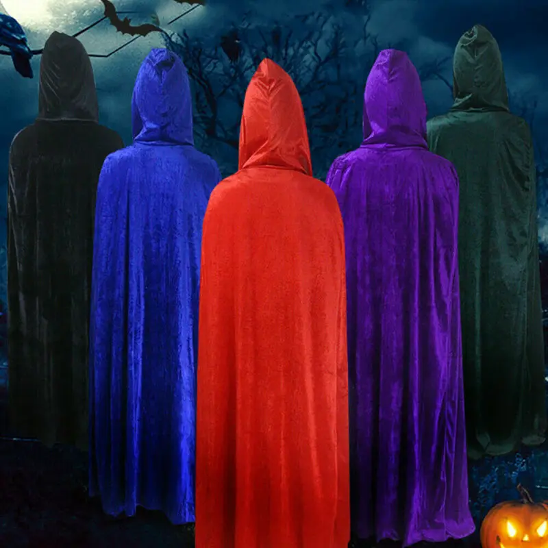 Adult Halloween Velvet Cloak Cape Hooded Medieval Costume Witch Wicca Vampire Men Women Scary Costumes |