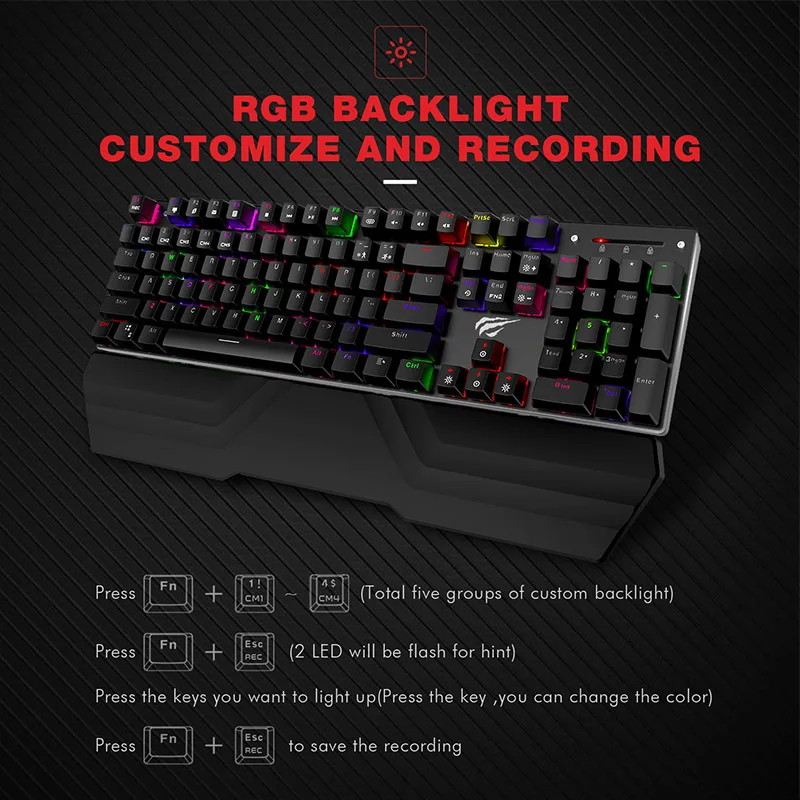havit mechanical keyboard gamer 104 keys blue or red switch rgb gaming keyboards for tablet desktop russian version free global shipping