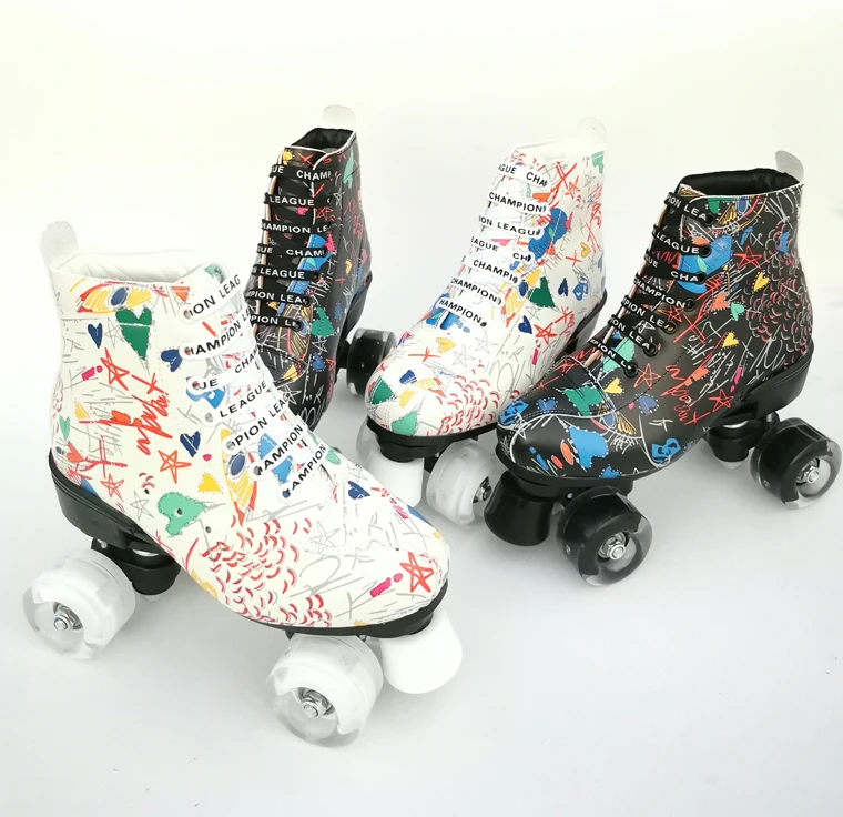 

Double Row Roller Skates Leather Lights Fashion Wheels Led Roller Skates Women Colorful Wrotki Damskie Sports Equipment