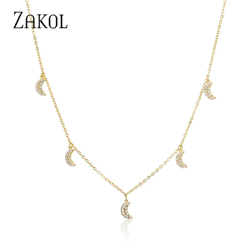 ZAKOL модное простое ожерелье с подвеской из белого золота маленькой Луной и
