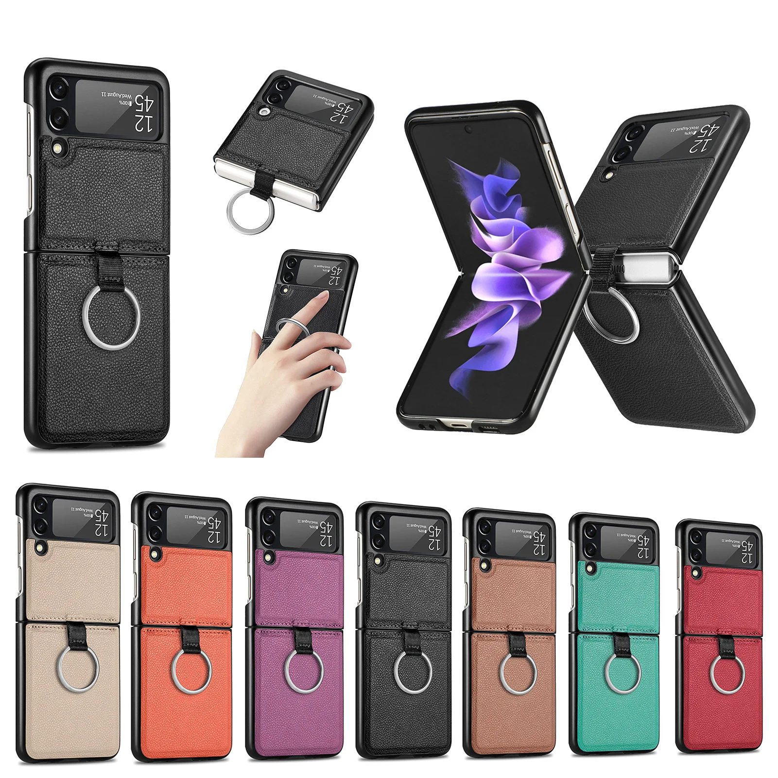 

Popular in Japan and South Korea for Samsung Z flip 3 ring type mobile phone case flip3 folding screen Pu protective case