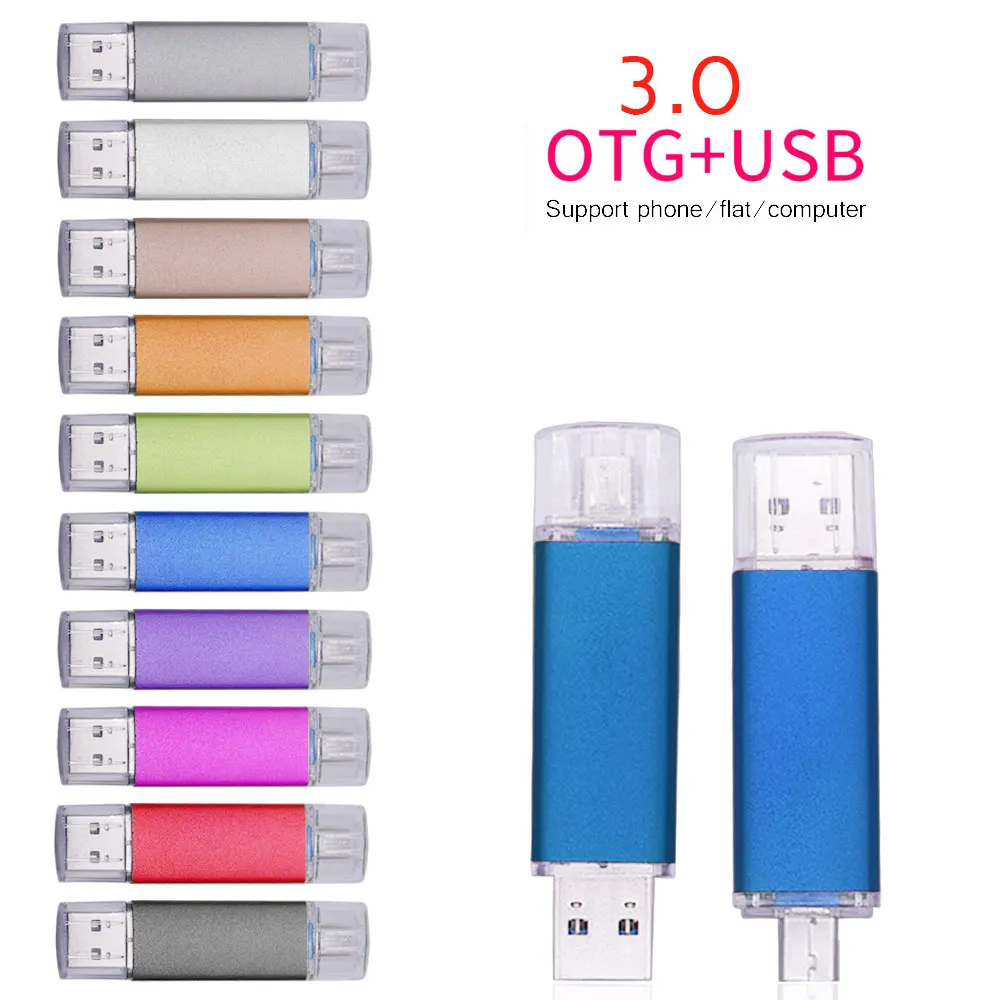 Флеш накопитель Usb 3 0 цветной металлический OTG 2 в 1 Флешка 64 ГБ 32 16 8 4 флеш