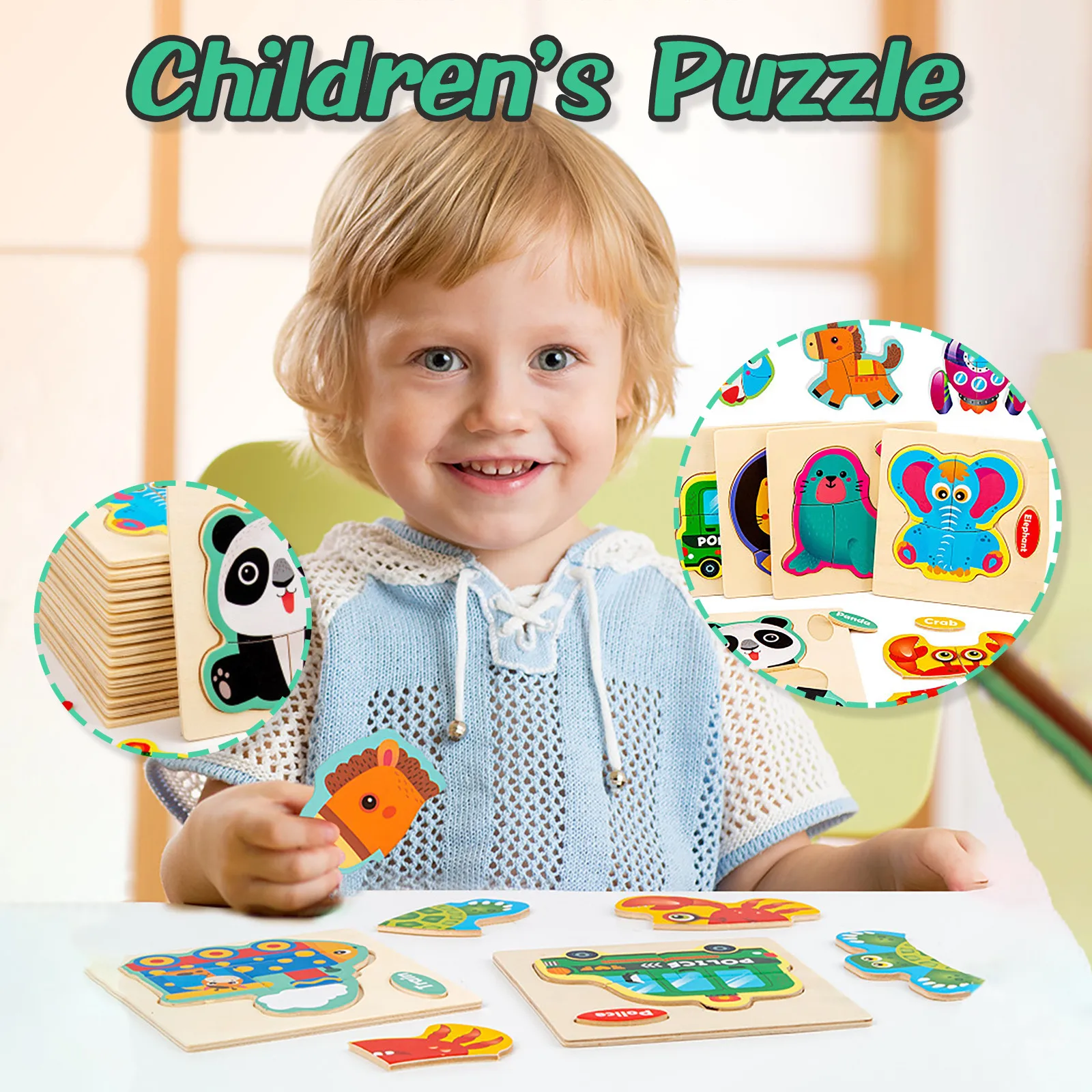 

Wooden 3D Puzzle Jigsaw Toys For Children Cartoon Animal Vehicle Wood Puzzles Intelligence Kids Baby Educational Toy Kids Gift
