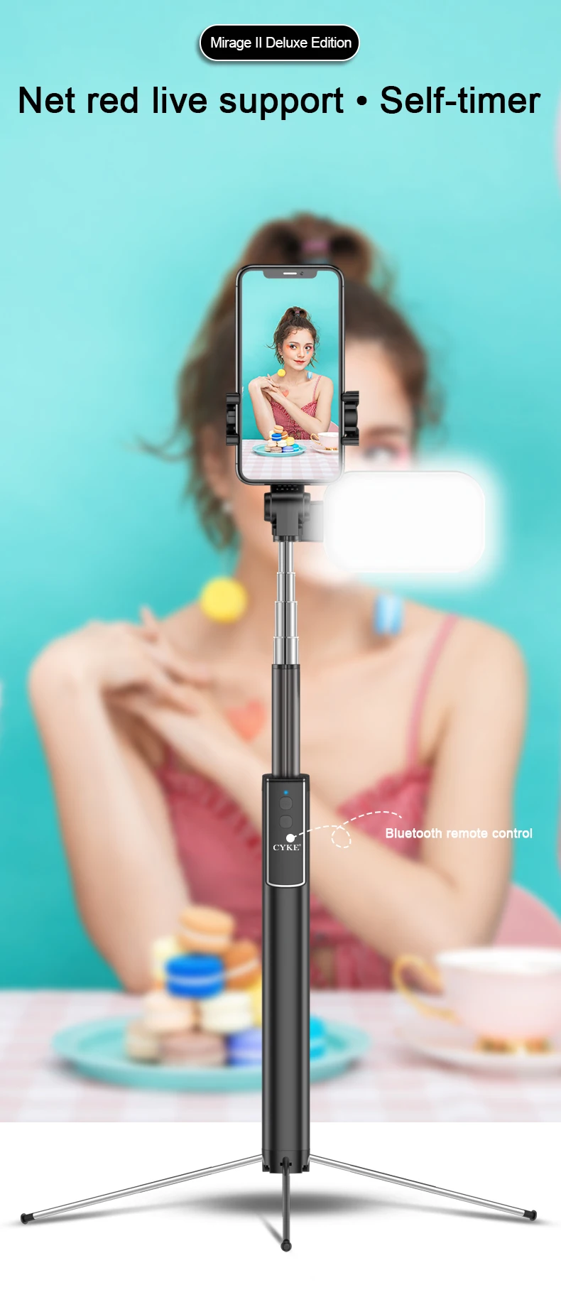 CYKE Phantom II Basic Edition Bluetooth селфи палка штатив скрытый растягивающийся Штатив для Xiaomi samsung
