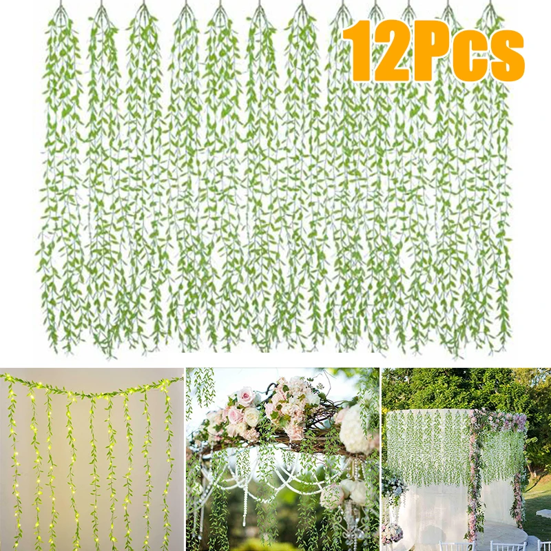 12x Artificial Vines 41.34in Faux Hanging Willow Leaves Home Party Wall Decor | Дом и сад