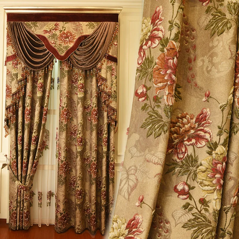 

Luxury villa 3D embossed jacquard shading living room curtains for matching embroidery peacock tulle for bedroom star hotel