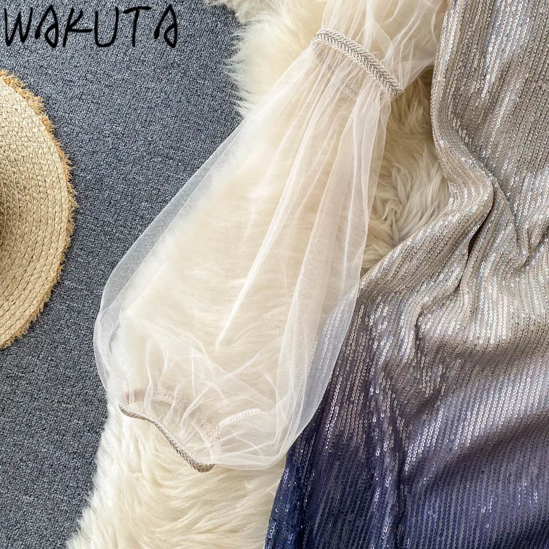 WAKUTA с блестками Наряд для облегающее мини платье женское элегантное винтажное