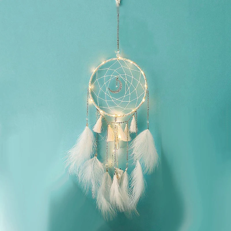 

2 Pcs LED Dream Catcher, Handmade Dream Catchers for Bedroom Wall Hanging Home Decor Ornaments Craft White & Pink
