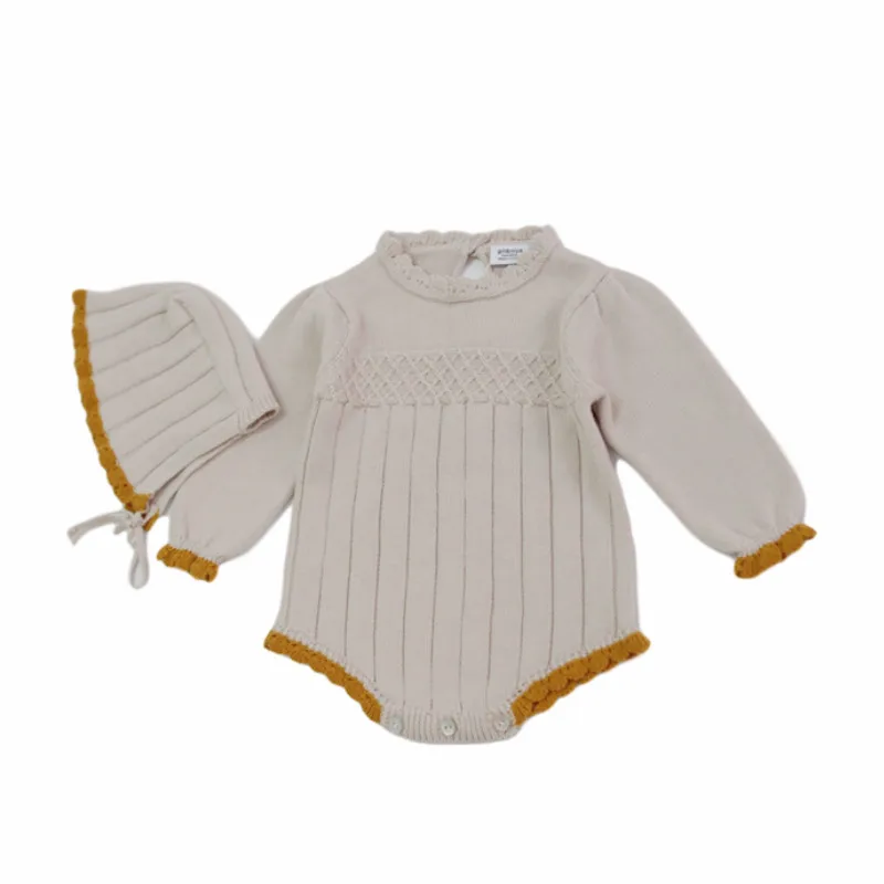 Осенне зимнее хлопковое боди мягкий шерстяной комбинезон с пышными рукавами