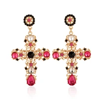 crystal cross drop earrings for women za new pearl vintage black pink baroque bohemian large long earings jewelry brincos 2019