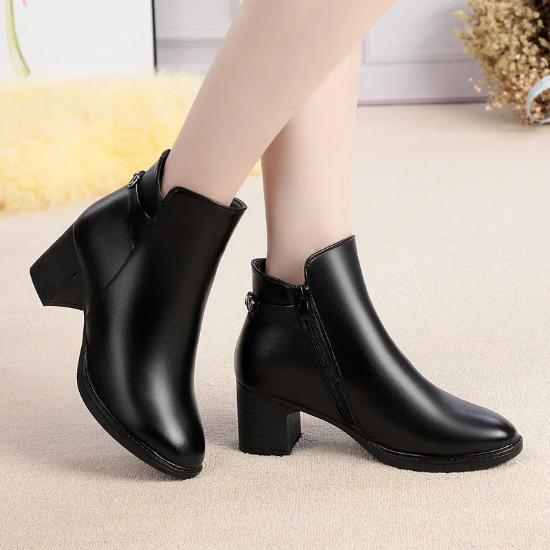 Fujin/зимние ботинки Теплая обувь из натуральной кожи на меху Модные ботильоны с