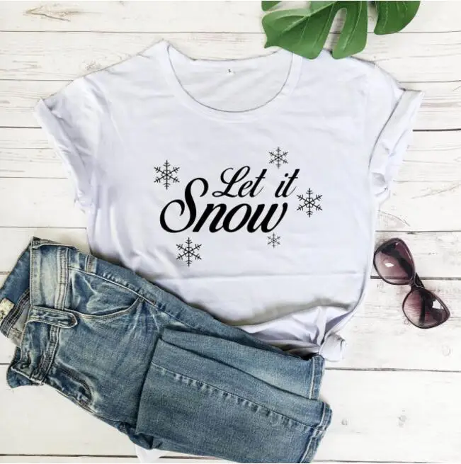 Let It Snow Graphic Tees Женская мода Снежинка Эстетическая футболка Рождественский