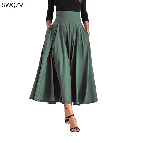 olive green Новинка, модная женская длинная юбка, Повседневная Весенняя летняя юбка, женская элегантная однотонная трапециевидная юбка макси с бантом, женская одежда - Цвет: olive green