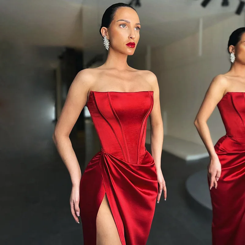 

2022 MOFANCY New Year Elegant Women Sexy Red Tube Top Waist Split Bodycon Sleeveless Long Dress Ladies Evening Party Outfits