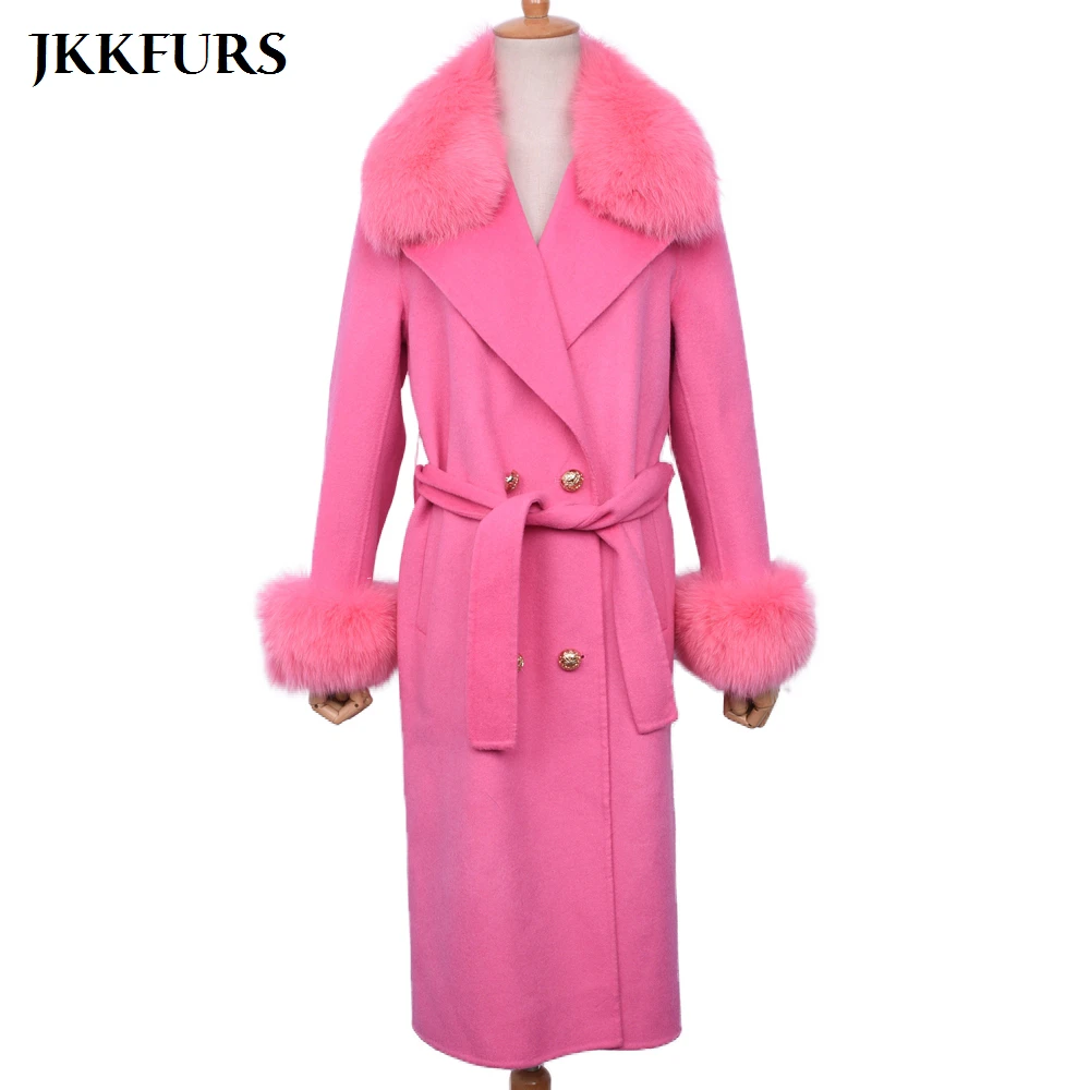 Модное шерстяное пальто роскошный воротник из натурального Лисьего меха