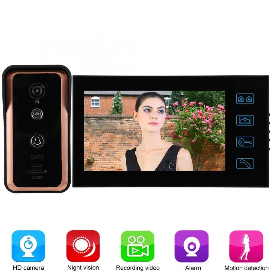 7 дюймов Смарт кабель видео домофон 1 монитор RFID инфракрасная камера с катодным