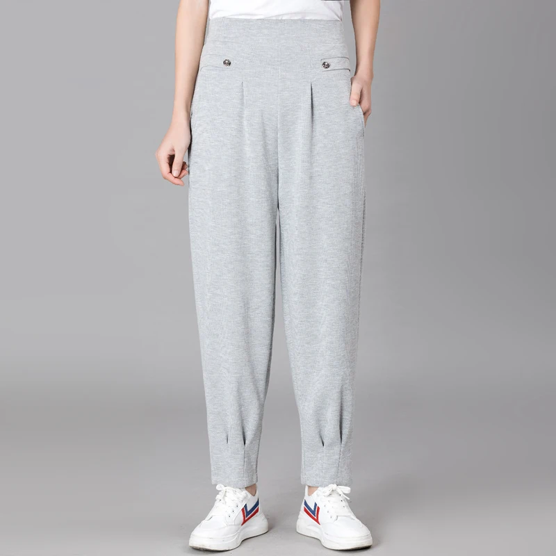

Black Gray Cotton Harem Pants Middle Aged Women Spring Autumn Hight Waist Design Loose Fitting Comfort Cozy Trouser Plus Size