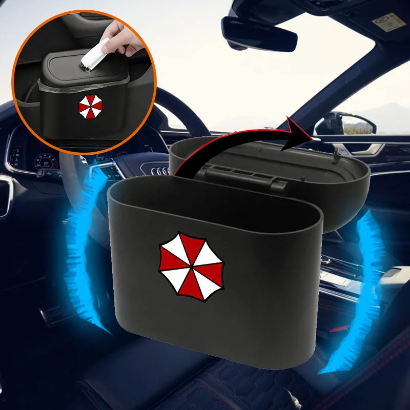 

Car Push Trash Can Hanging Type Car Trash Dust Collection Storage Box ABS Square for UMBRELLA CORPORATION Car Logo Trendy Goods