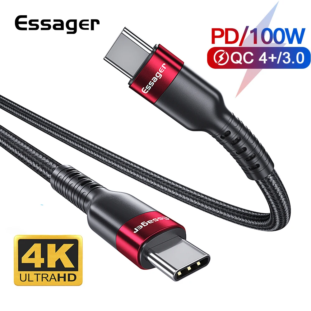 Кабель Essager Type C к USB 4K 3 1 кабель для передачи данных PD 100 Вт Быстрая зарядка 4 0