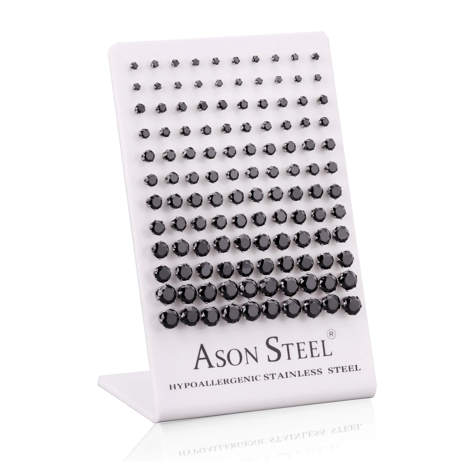 ASON steel 60 пар/лот,, прозрачные серьги-гвоздики, круглые гипоаллергенные серьги из нержавеющей стали, размер 3-8 мм(каждый размер 10 пар
