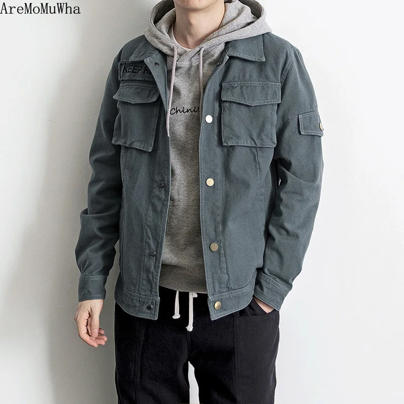 Ветровка мужская с несколькими карманами пальто из хлопка и парусины в стиле