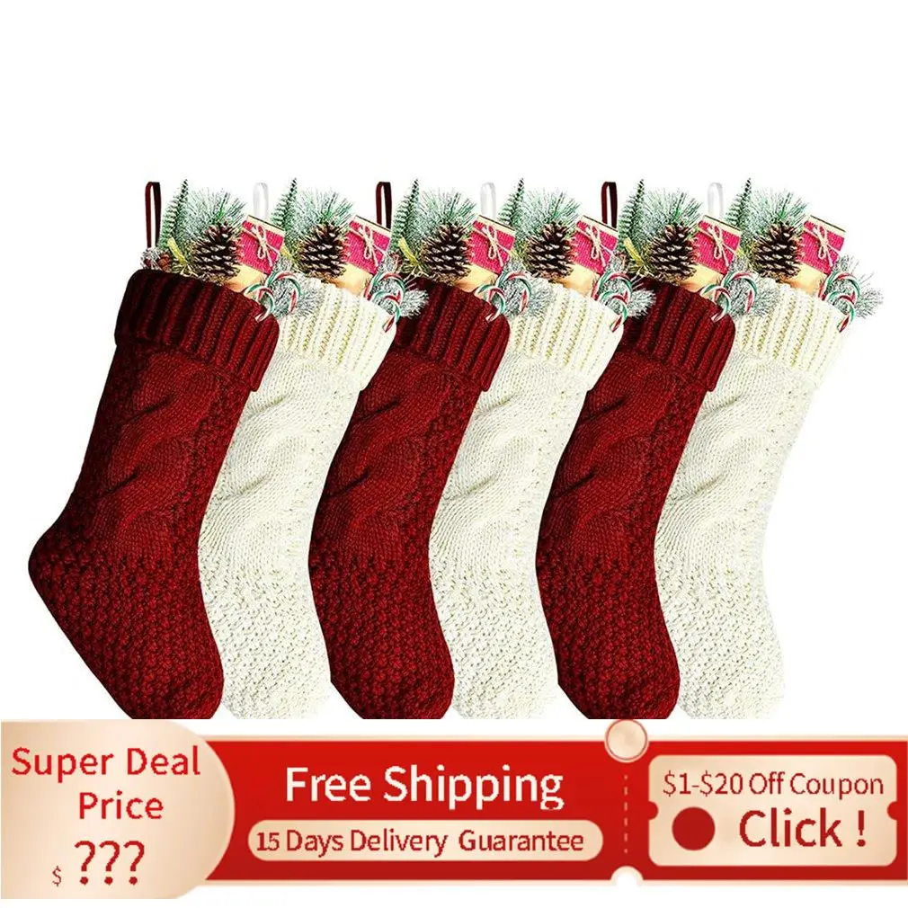 

Color Knitted Home Hanging Ornaments Gift Candy Bag New Year Gifts Socks Christmas Socks navidad новогодние украшения 2022