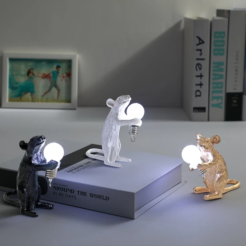 

Mouse Resin LED Nordic Exquisite Lovely Night Lights Study Bedroom Bedside Desk Lamp Room Ornament Lighting Night Lamps