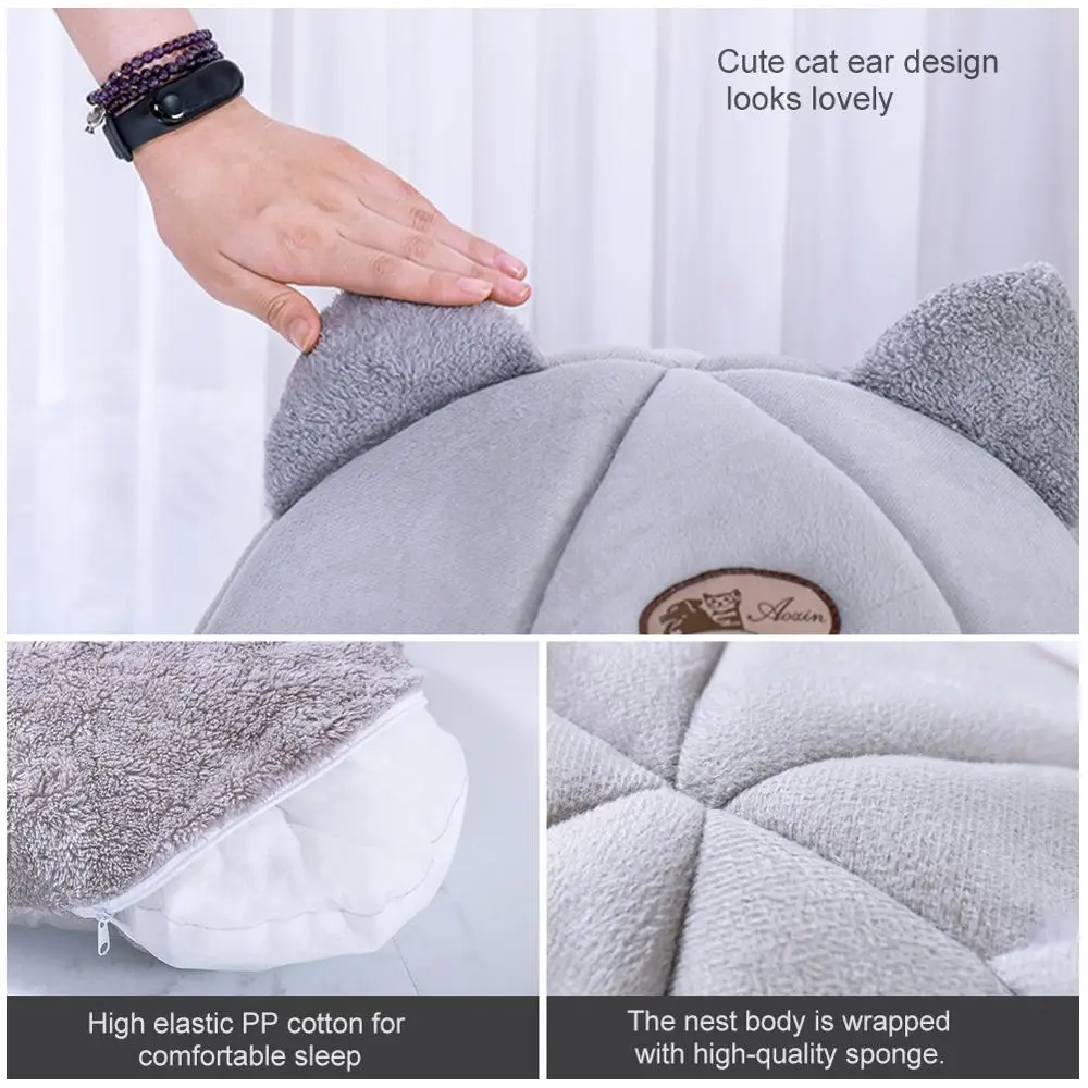 

Plush + pp cotton + Sponge Deep Sleep Pet Nest Pet Kennel Cat and Dog Warm and Plush in Winter Semi Closed Warm Kennel M/L