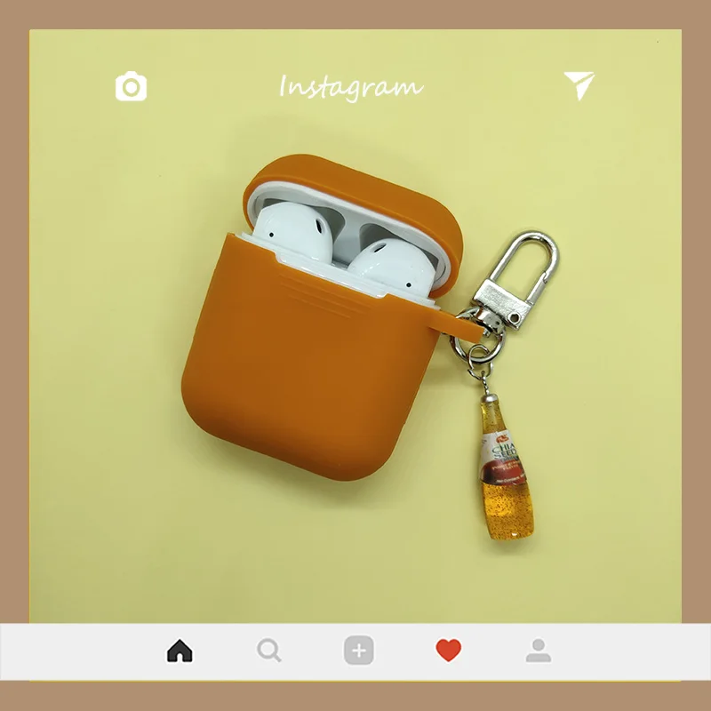 Red Чехол для AirPods, милые пивные кожухи головных телефонов для Apple Airpods 1 2 Силиконовые bluetooth-наушники, защитный чехол, кольцо для ключей для вина - Цвет: Red