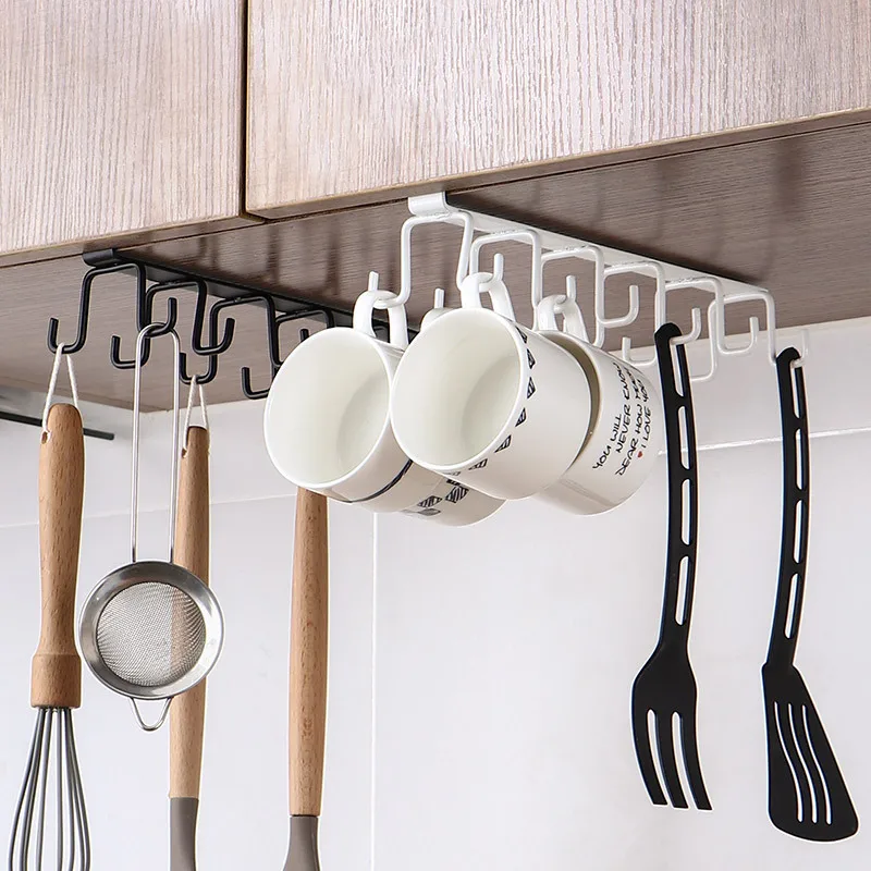 

Punch-free Kitchen Hook Rack Wrought Iron Double Row Hook Hanging Rod Kitchenware Rack Spoon Shovel Cup Rack Wall Hook