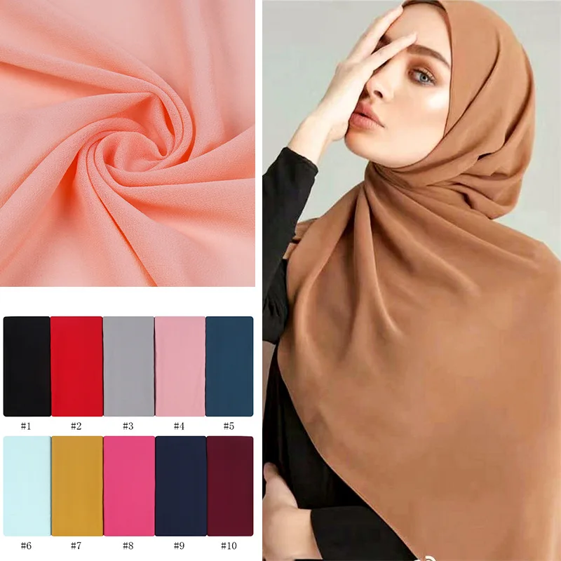 

2020 Fashion Solid Chiffon Muslim Headscarf Women Instant Hijab Scarf Islamic foulard Shawls and Wraps Head Scarves kopftuch