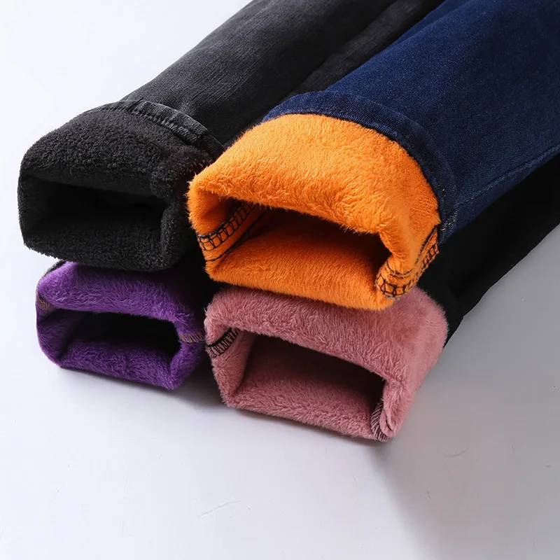 

Winter Thick Women Warm Skinny Jeans Simple Stretch Plus Velvet Fleece Female High Waist Denim Pencil Pants Plus size 40