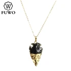 FUWO ожерелье из натурального обсидиана с золотой отделкой, высокое качество, латунная цепочка, черная фотография, оптовая продажа ювелирных изделий NC252