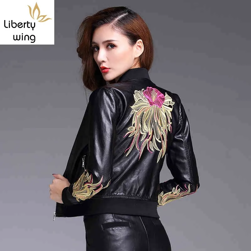 Brand Biker Genuine Leather Female Autumn Winter Black Short Coat Women Streetwear Luxury Embroidery Sheepskin Jacket
