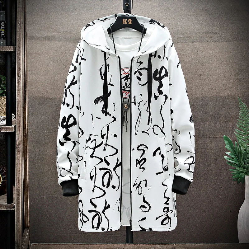 

print 2021 fashion brand style large jacket men's autumn Korean version medium and long hooded windbreaker men