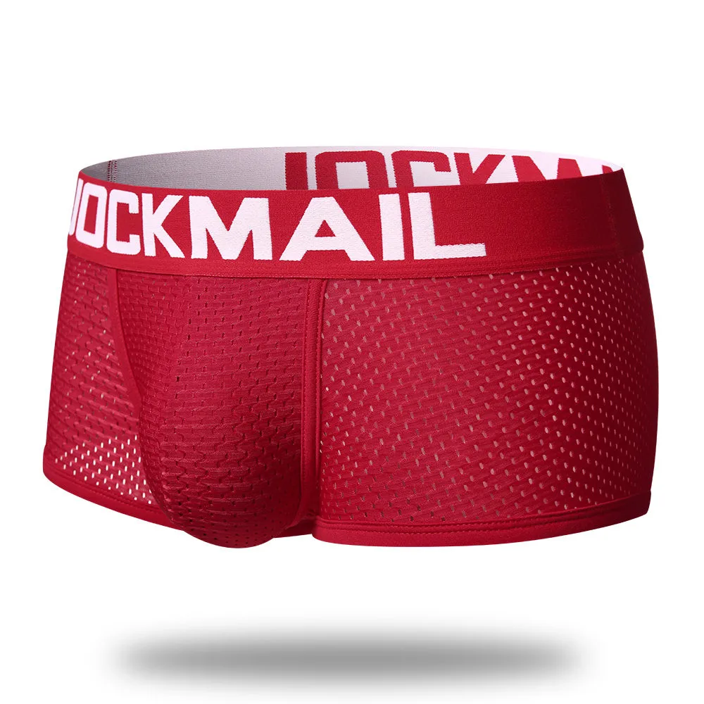 Бренд JOCKMAIL, мужские боксеры, хлопковое сексуальное мужское нижнее белье, боксеры с u-образной выпуклой сумкой, трусы с принтом листьев, Сетчатое дышащее нижнее белье для геев