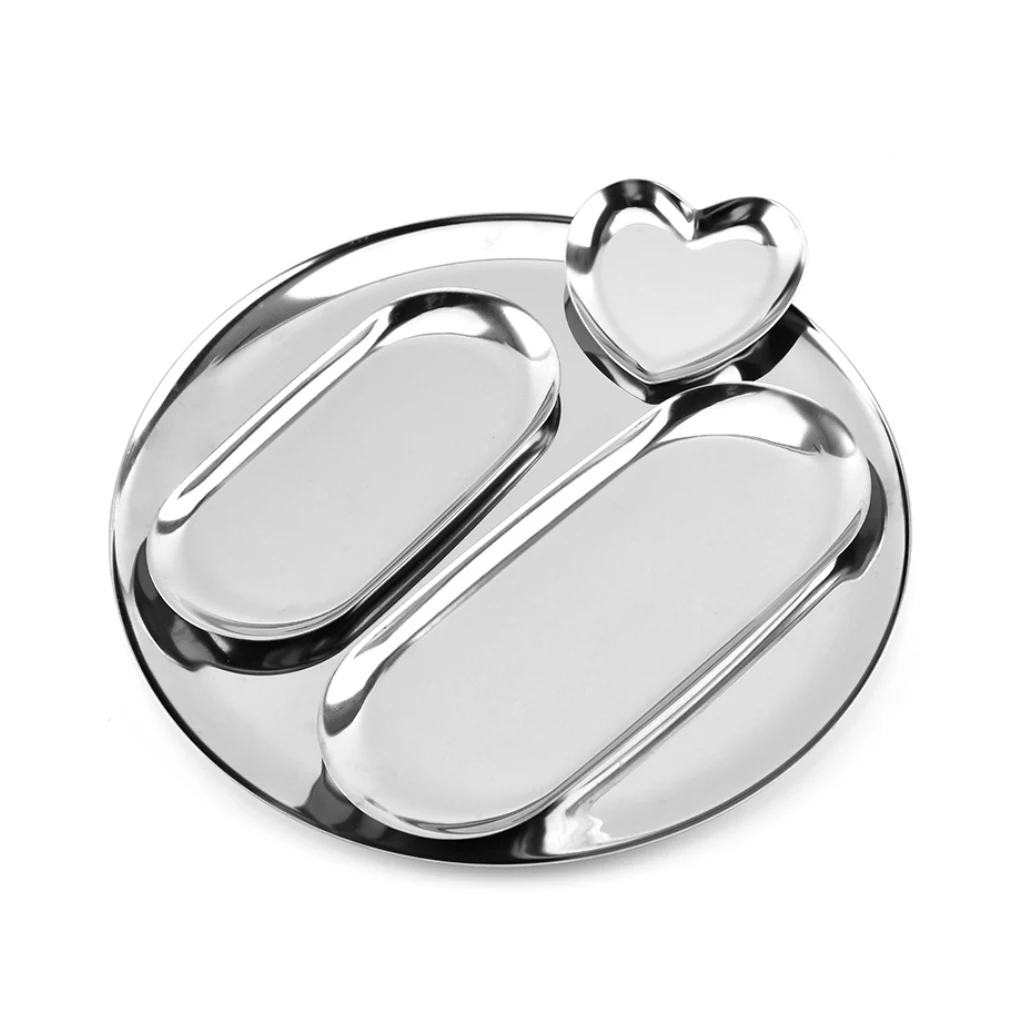 

4 шт./компл. декоративная тарелка из нержавеющей стали, Сервировочная тарелка, подставка для ожерелья, кольца, сережек, витрина, блюдо, космет...