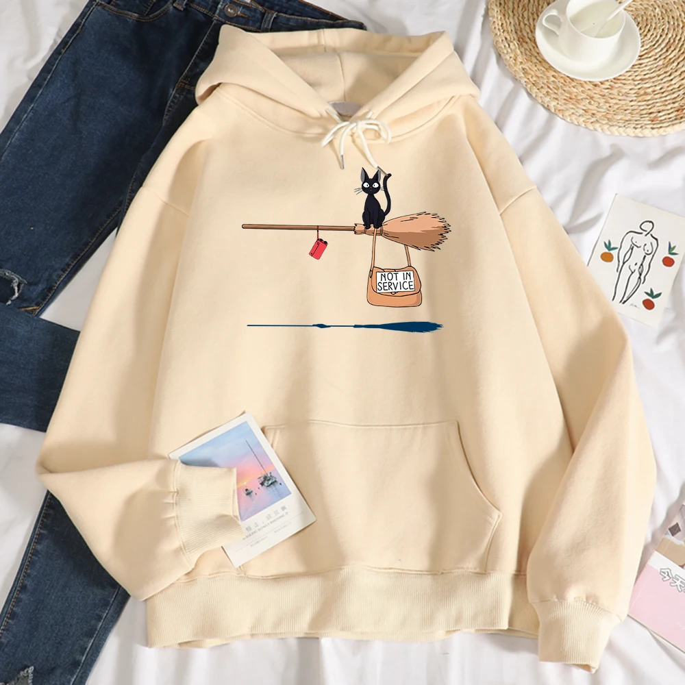 Cute Cat Not In Service Comics Printing Women Soft Cartoons Soft Tshirt Fashion Crewneck Tshirts Vintage Loose T Shirts Couple long sleeve t shirts