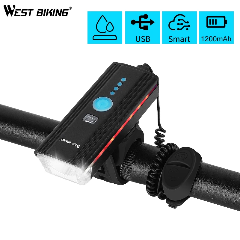 

WEST BIKING Bike Front Light LED Flashlight with Horn USB Charging Induction Cycling Headlight Waterproof Torch Bicycle Light