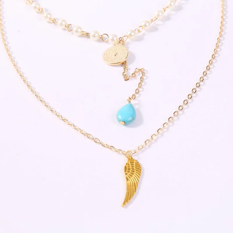 2 шт./компл. простые женские ожерелья из жемчуга украшен круглыми синими каплями