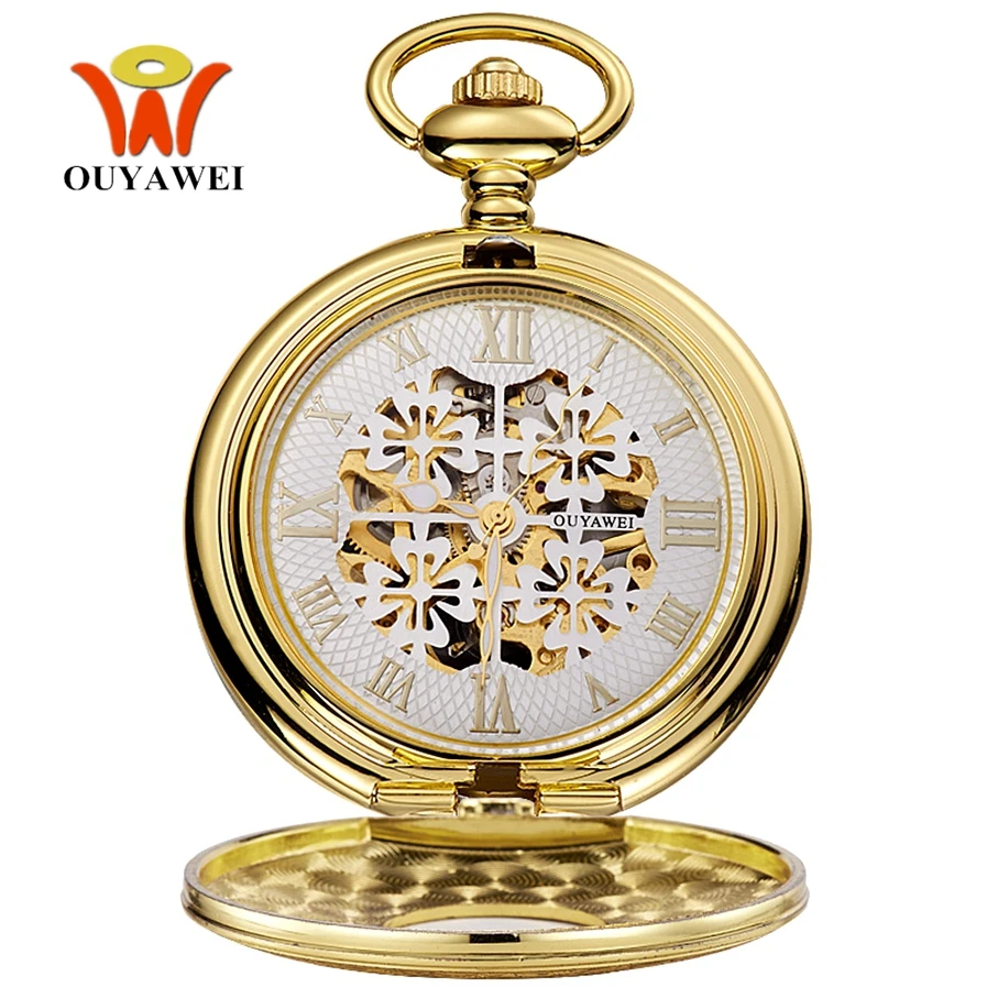 Ручные механические стимпанк мужские карманные золотистые часы скелетоны с
