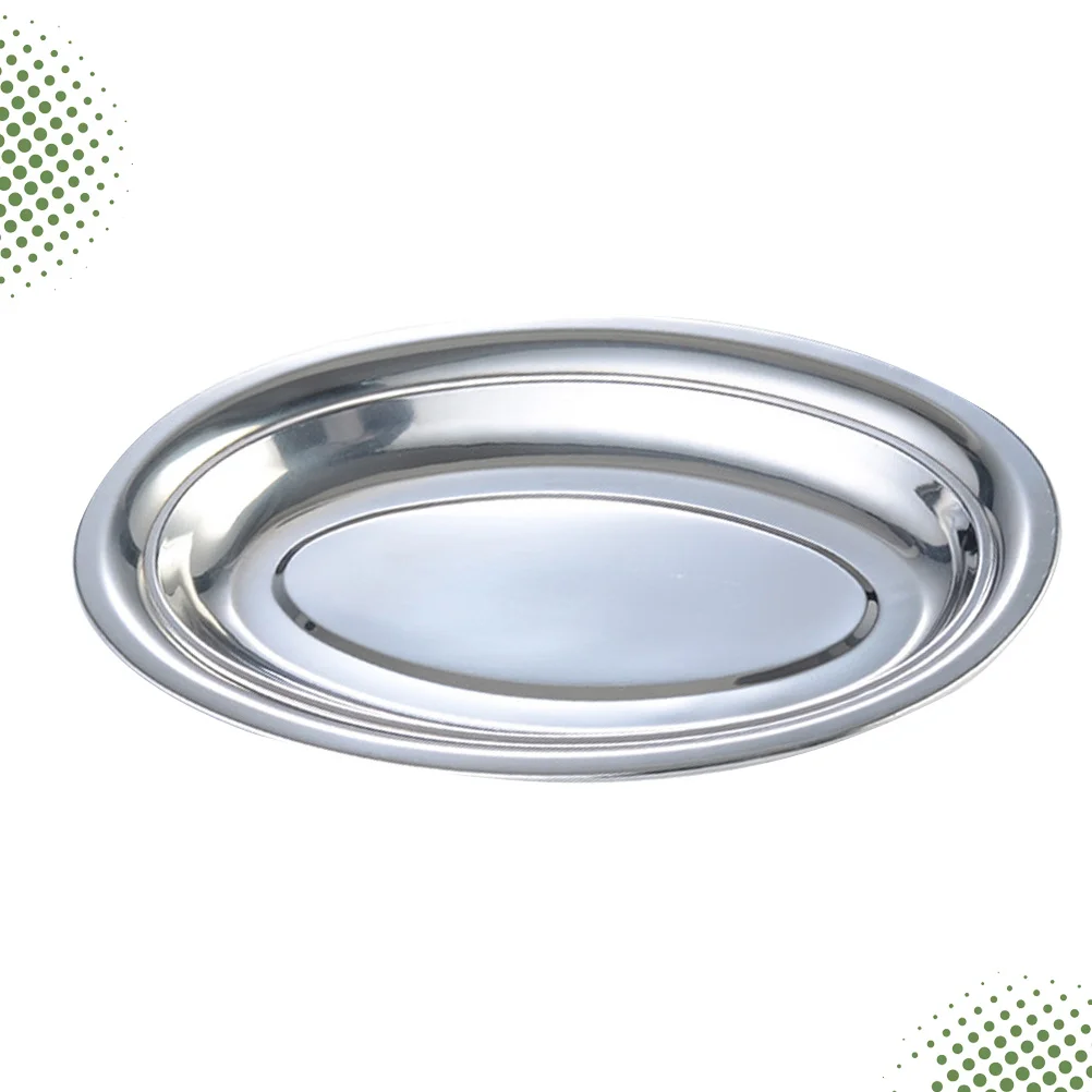 

Non Magnetic Stainless Steel Plate Deepen Oval Plate Steamed Vermicelli Ordinary Shallow Dish 28cm Fish Dish (Silver)