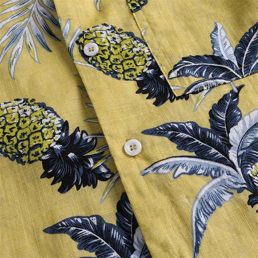 Summer Man Shirt Short Sleeve Men Pineapple Print Shirts 2020 New Top Stand Collar Cotton Loose Hawaiian | Мужская одежда