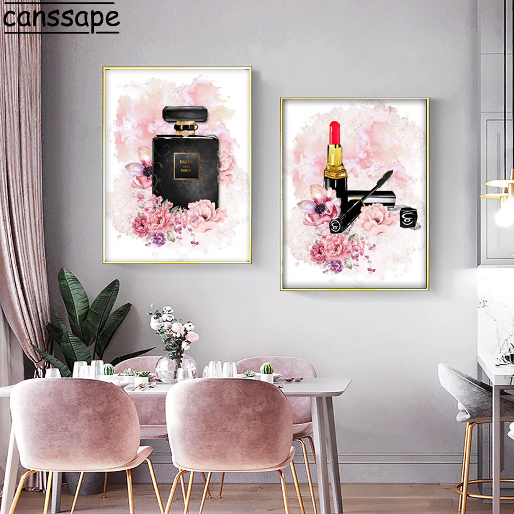 Модный постер с флаконом духов на высоком каблуке Настенная картина постеры для