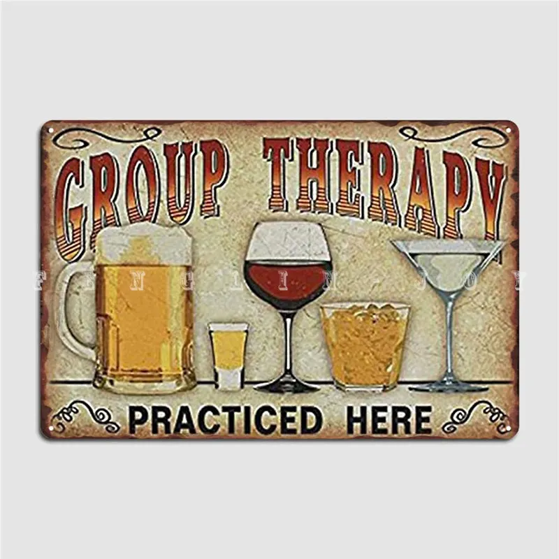

Full Wine Therapy Practiced Metal Sign Mural Painting Club Bar Retro Wall Cave Tin Sign Poster