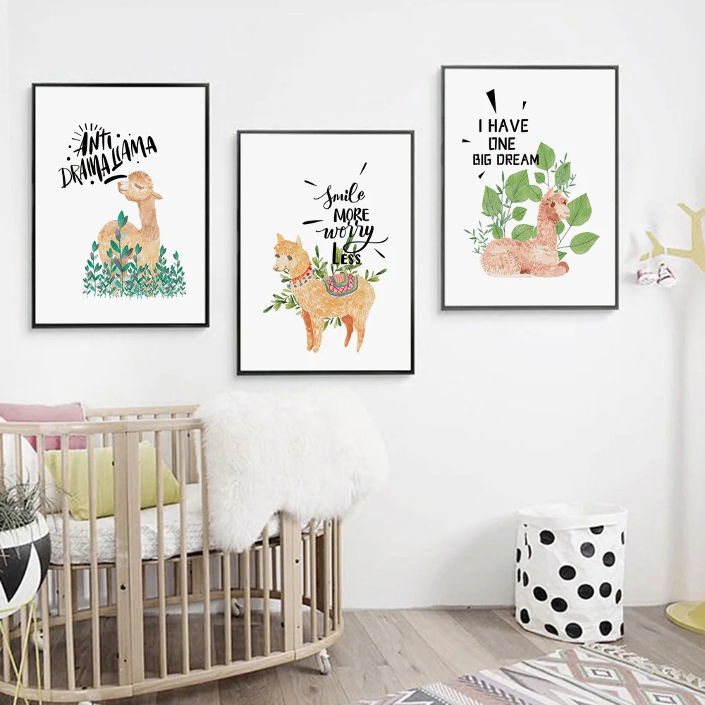

Мультфильм Альпака лама цитаты животные принты скандинавские плакаты и принты Настенная картина на холсте настенные картины декор для дет...
